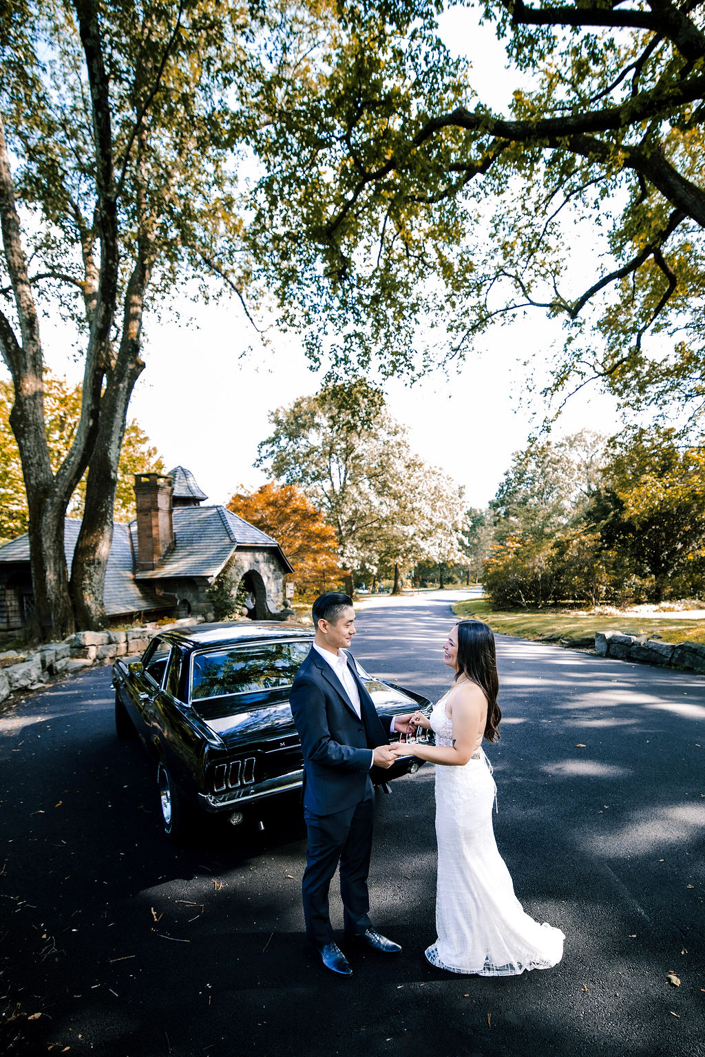 bride and groom classic car