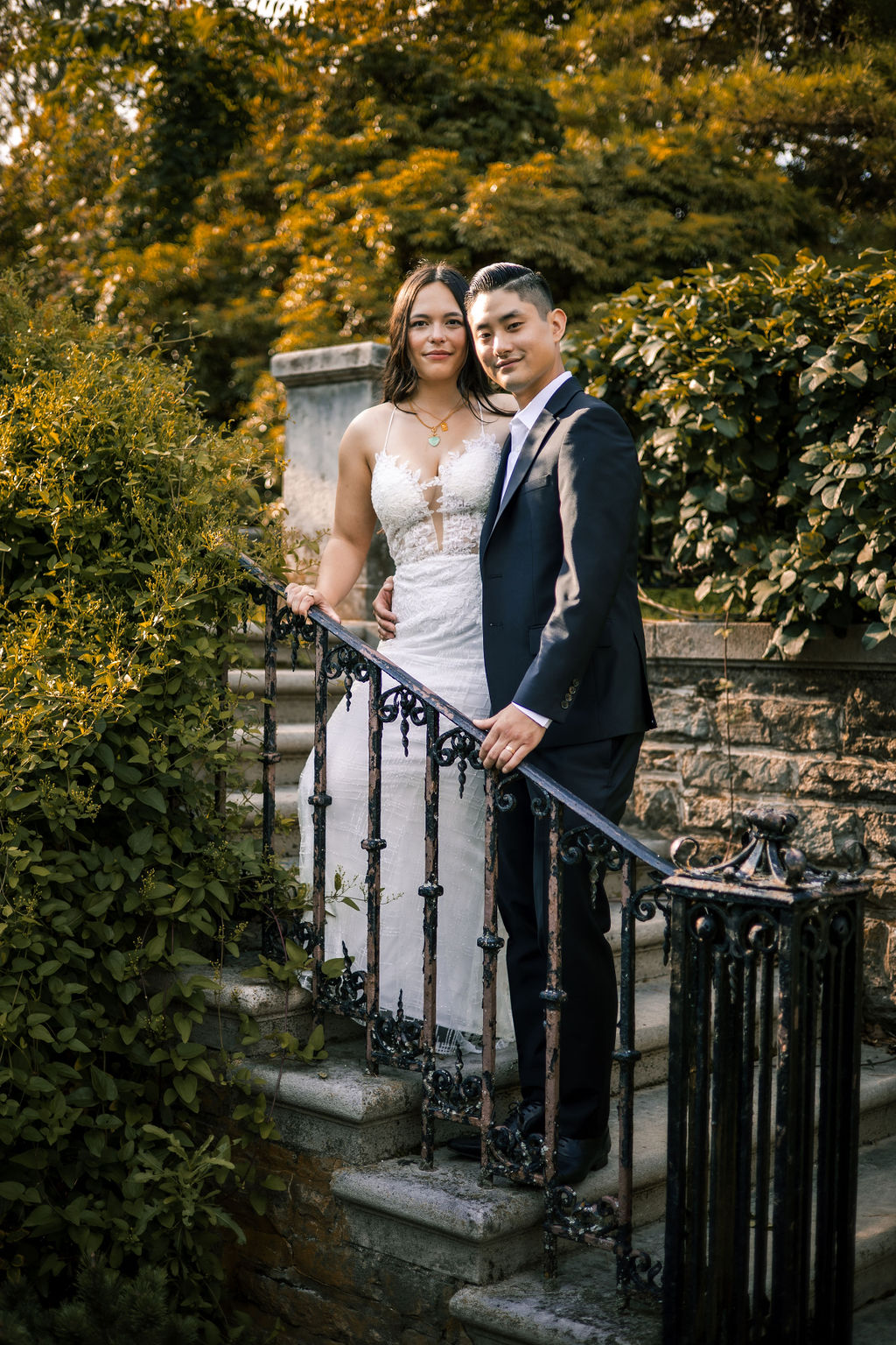 wedding couple on stairs