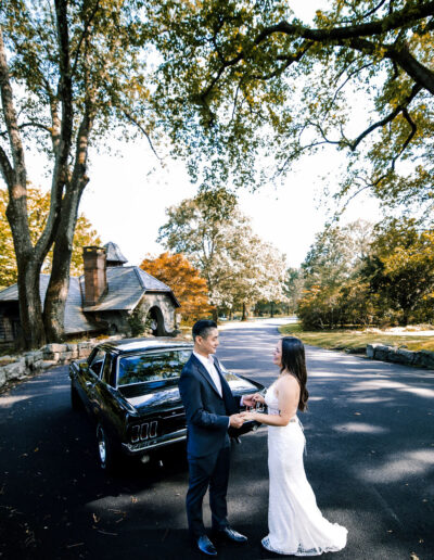 bride and groom classic car