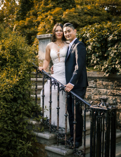 nj wedding photographer bride groom on stairs